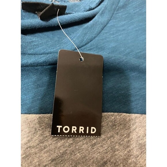 NWT Torrid Women's Teal & Gray Lace Pullover Blouse 3/4 Sleeve Stretch Size 0 - Picture 5 of 9